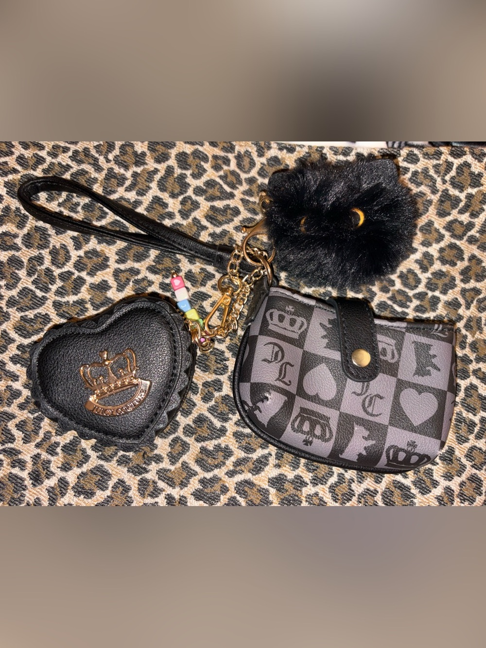 Juicy Couture Black Pom-Pom Keychain Wallet Duo